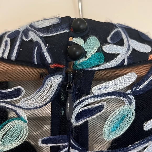 Zac Posen Blue Floral Embroidered Mesh Collar Dress - Picture 7 of 14